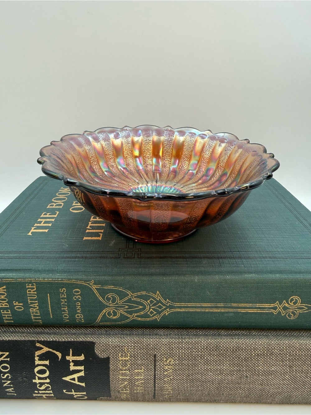 Vintage Fenton Amethyst Carnival Glass Stippled Rays Flower Bowl